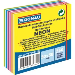   Öntapadó jegyzettömb, 50x50mm,250 lap, DONAU,  fehér és neon színek