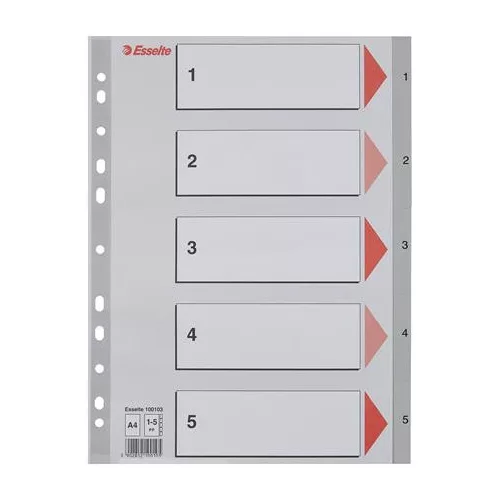 Regiszter, műanyag, A4, 1-5, ESSELTE, szürke
