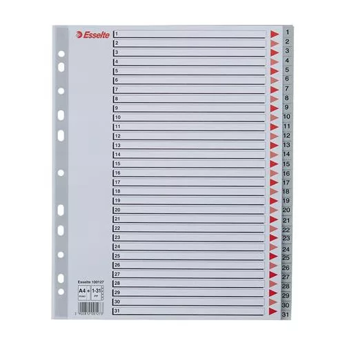 Regiszter, műanyag, A4 Maxi, 1-31, ESSELTE, szürke