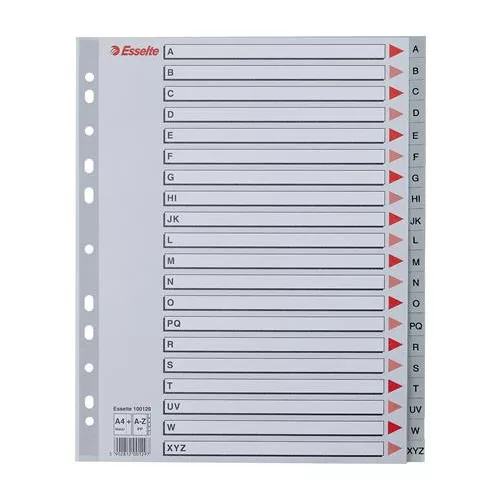 Regiszter, műanyag, A4 Maxi, A-Z, ESSELTE, szürke