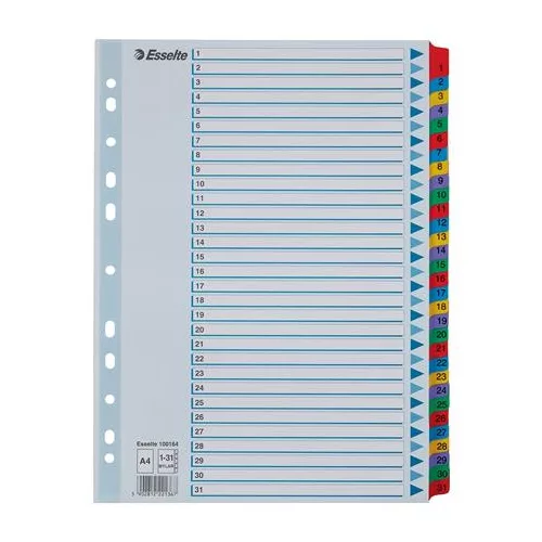 Regiszter, karton, A4, 1-31, ESSELTE "Mylar"