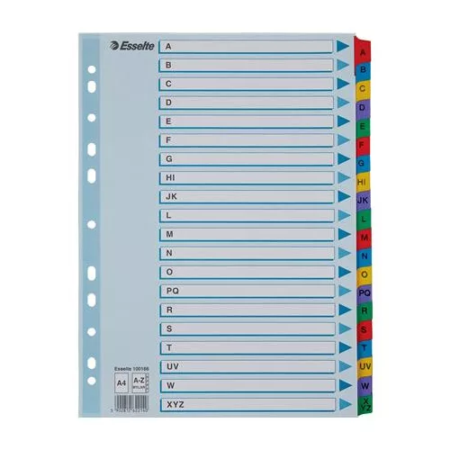 Regiszter, karton, A4, A-Z, ESSELTE "Mylar"