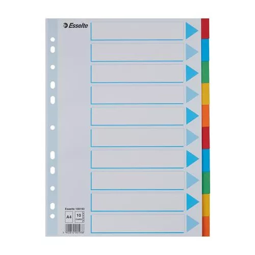 Regiszter, karton, A4, 10 részes, írható előlappal, ESSELTE "Standard", színes