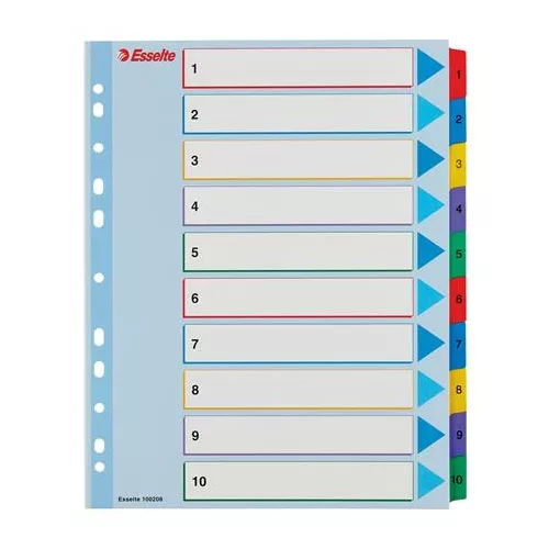 Regiszter, laminált karton, A4 Maxi, 1-10, újraírható, ESSELTE