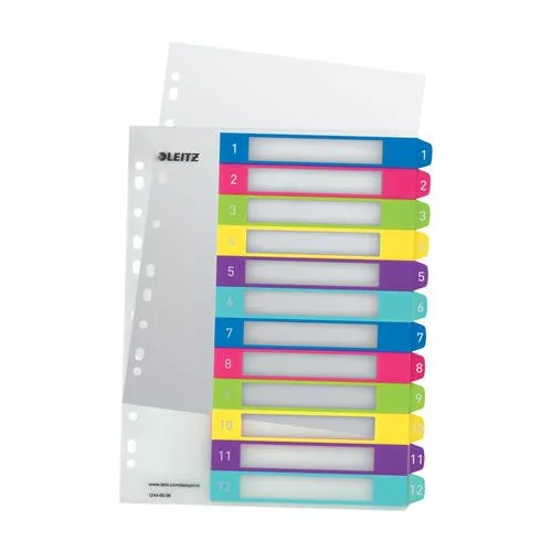 Regiszter, műanyag, A4 Maxi, 1-12, LEITZ "Wow"