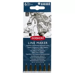   Tűfilc szett, 0,05/0,1/0,2/ 0,3/0,5/0,8 mm, DERWENT "Line Marker", fekete