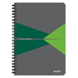   Spirálfüzet, A5, kockás, 90 lap, laminált karton borító, LEITZ "Office", szürke-zöld