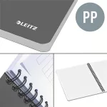 Spirálfüzet, A4, vonalas, 90 lap, PP borító, LEITZ "Office", szürke-kék