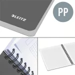 Spirálfüzet, A5, kockás, 90 lap, PP borító, LEITZ "Office", szürke-zöld