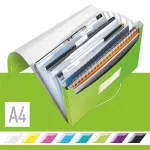 Harmonikamappa, A4, PP, 6 rekeszes, LEITZ "Wow", zöld