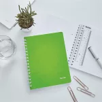 Spirálfüzet, A5, kockás, 80 lap, LEITZ "Wow", zöld
