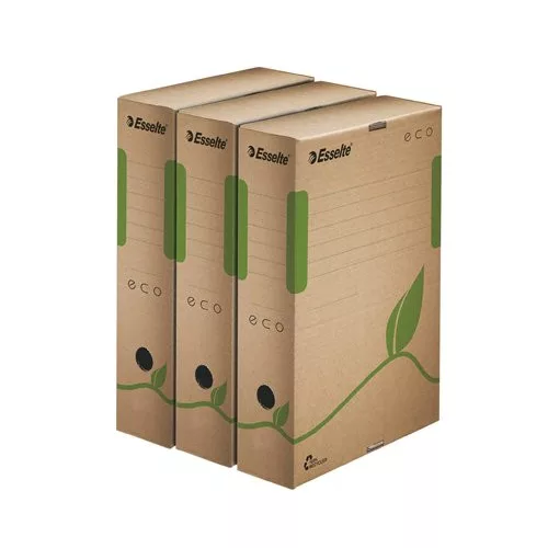 Archiválódoboz, A4, 80 mm, újrahasznosított karton, ESSELTE "Eco", barna