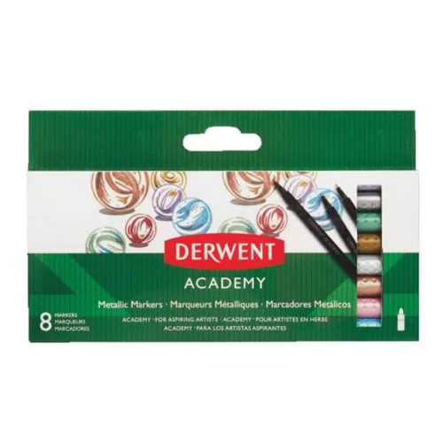 Filctoll készlet, DERWENT, "Academy", 8 különböző metál szín