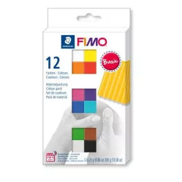   Gyurma, készlet, 12x25 g, égethető, FIMO "Soft Basic", 12 különböző szín
