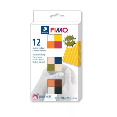 Gyurma, készlet, 12x25 g, égethető, FIMO "Soft Natural", 12 különböző szín