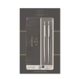   Golyóstoll és nyomósirón szett, díszdoboz, rozsdamentes acél tolltest, PARKER "Royal Jotter", kék