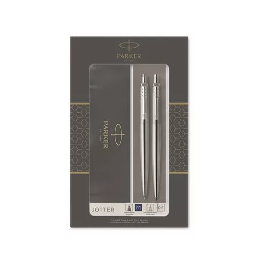 Golyóstoll és nyomósirón szett, díszdoboz, rozsdamentes acél tolltest, PARKER "Royal Jotter", kék