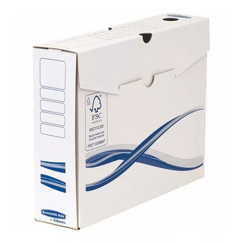 Archiválódoboz, A4, 80 mm, FELLOWES "Bankers Box Basic", kék-fehér