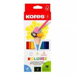   Színes ceruza készlet, háromszögletű, KORES "Triangular", 12 különböző szín