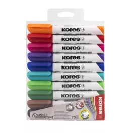   Tábla- és flipchart marker készlet, 3 mm, kúpos, KORES "K-Marker XW1", 10 különböző szín
