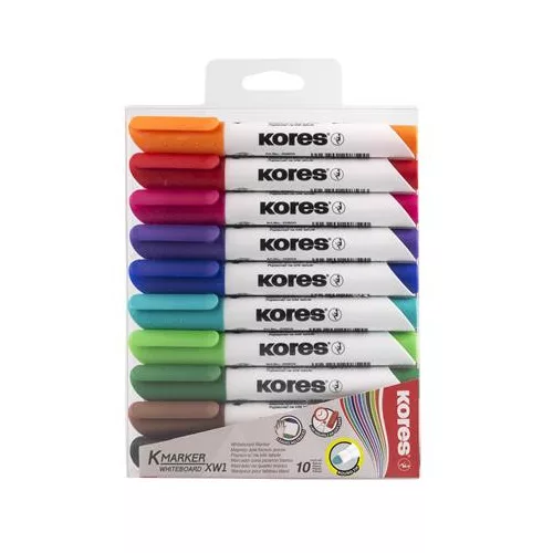 Tábla- és flipchart marker készlet, 3 mm, kúpos, KORES "K-Marker XW1", 10 különböző szín