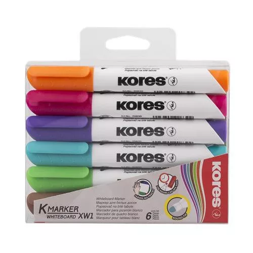 Tábla- és flipchart marker készlet, 3 mm, kúpos, KORES "K-Marker XW1", 6 különböző szín