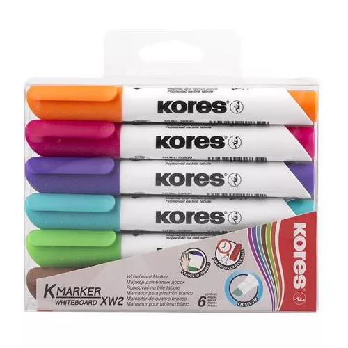 Tábla- és flipchart marker készlet, 3-5 mm, vágott, KORES "K-Marker XW2", 6 különböző szín