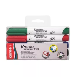   Tábla- és flipchart marker készlet, 3 mm, kúpos, KORES "K-Marker XW1", 4 különböző szín