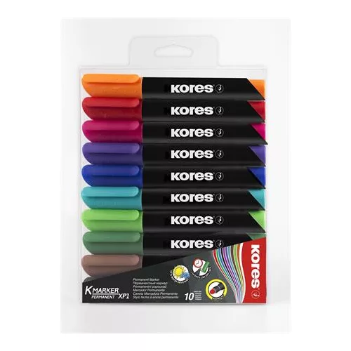 Alkoholos marker, 3 mm, kúpos, KORES "K-Marker XP1", 10 különböző szín