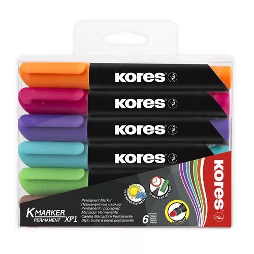Alkoholos marker, 3 mm, kúpos, KORES "K-Marker XP1", 6 különböző szín