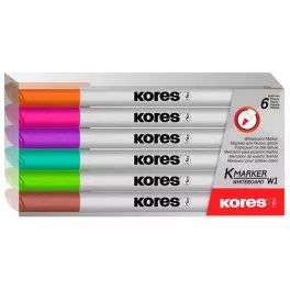   Tábla- és flipchart marker készlet, 1-3 mm kúpos, KORES "K-Marker W1", 6 különböző szín