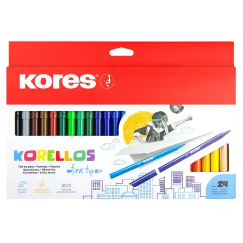 Filctoll készlet, kimosható, KORES "Korellos", 24 különböző szín