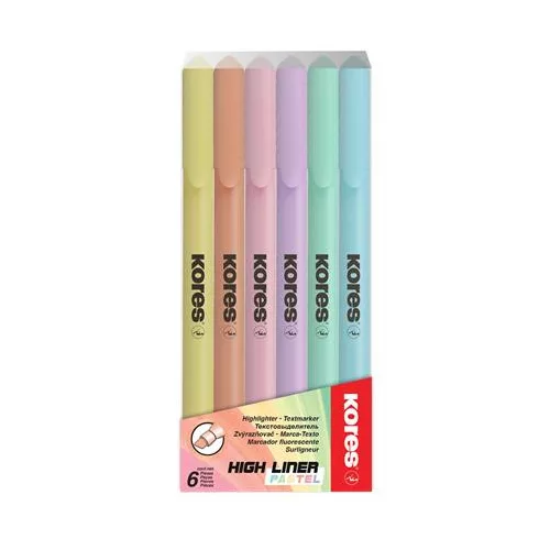 Szövegkiemelő készlet, 0,5-5 mm, KORES, 6 különböző pasztell szín