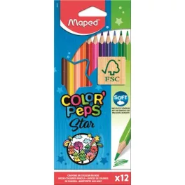  Színes ceruza készlet, háromszögletű, MAPED "Color'Peps Star", 12 különböző szín