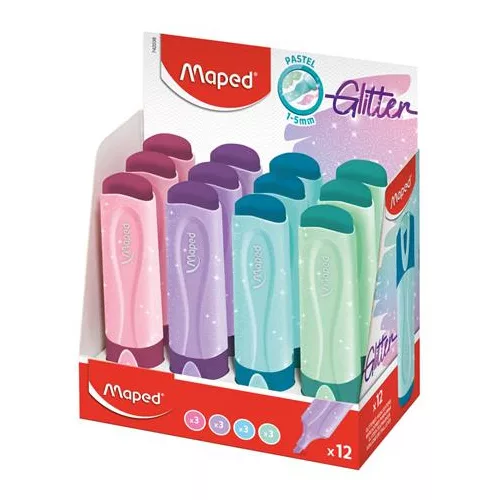 Szövegkiemelő display, 1-5 mm, MAPED "Glitter Fluo Peps", vegyes pasztell színek