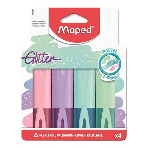Szövegkiemelő készlet, 1-5 mm, MAPED "Glitter Fluo Peps", vegyes pasztell színek