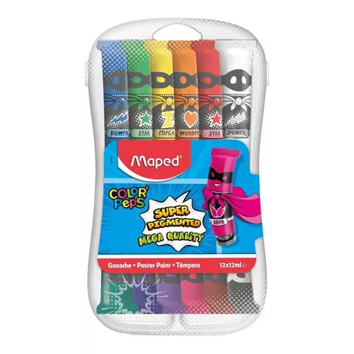 Tempera készlet, 12 darabos, műanyag dobozban, MAPED