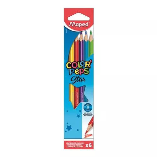 Színes ceruza készlet, háromszögletű, MAPED "Color'Peps Star", 6 különböző szín