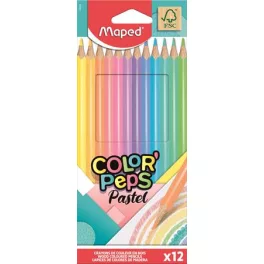   Színes ceruza készlet, háromszögletű, MAPED "Color'Peps Pastel", 12 különböző pasztell szín