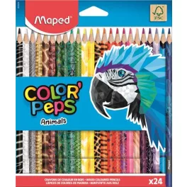   Színes ceruza készlet, háromszögletű, MAPED "Color'Peps Animal", 24 különböző szín