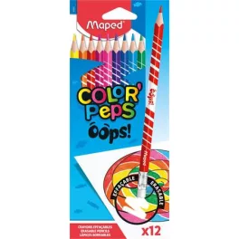   Színes ceruza készlet, háromszögletű, radírozható, MAPED "Color'Peps Oops", 12 különböző szín
