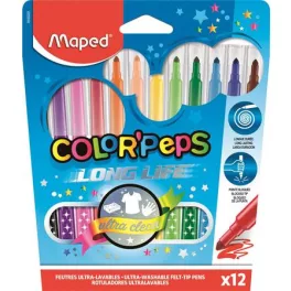   Filctoll készlet, 1-3,6 mm, kimosható, MAPED "Color'Peps Long Life", 12 különböző szín