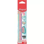 Grafitceruza radírral, HB, háromszögletű, MAPED "Black'Peps Pastel", vegyes pasztell színek