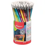 Grafitceruza radírral, ceruzatartó, HB, háromszögletű, MAPED "Black'Peps Energy", 6 különböző minta
