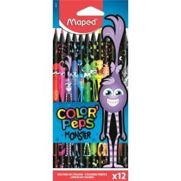   Színes ceruza készlet, háromszögletű, MAPED "Color'Peps Monster", 12 különböző szín