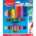 Színes ceruza készlet, háromszögletű, MAPED "Color'Peps Strong", 24 különböző szín