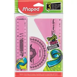   Vonalzókészlet, műanyag, törhetetlen, 3 darabos, MAPED "Twist'n Flex"