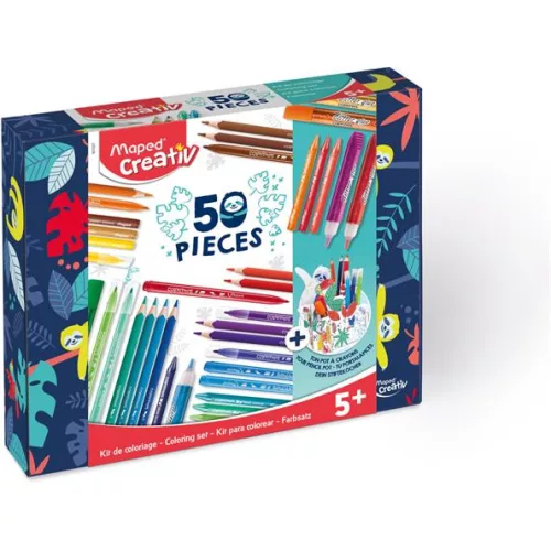 Színezőkészlet, írószertartóval, 50 darabos, MAPED CREATIV