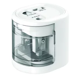   Hegyező, kétlyukú, asztali, elemes, USB töltővel, RAPESCO"PS12-USB", fehér