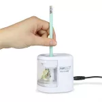 Hegyező, kétlyukú, asztali, elemes, USB töltővel, RAPESCO"PS12-USB", fehér